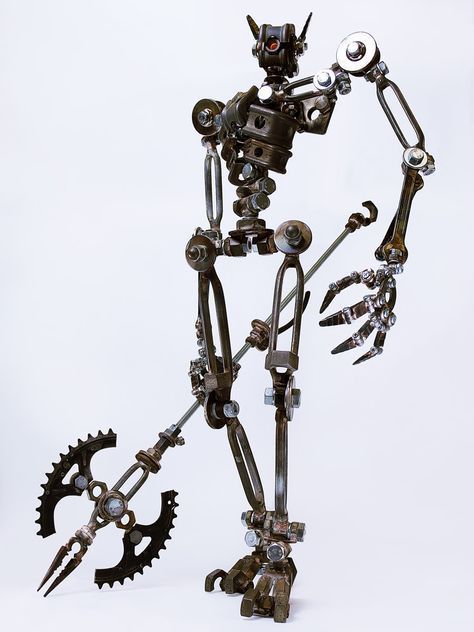 Scrap Metal Sculpture, Chain Art, Steel Welding, Welding Crafts, Metal Robot, Robot Sculpture, Mechanical Art, Welding Art Projects, Arte Robot