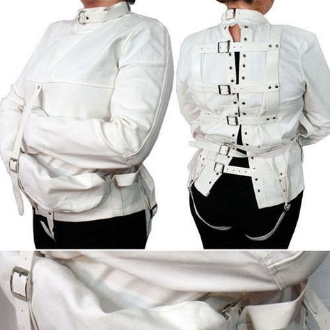 Straight Jacket Costume, Asylum Patient, Full Body Costumes, Insane Asylum, Straight Jacket, White Suit, Pu Leather Jacket, Costumes For Sale, Body Harness