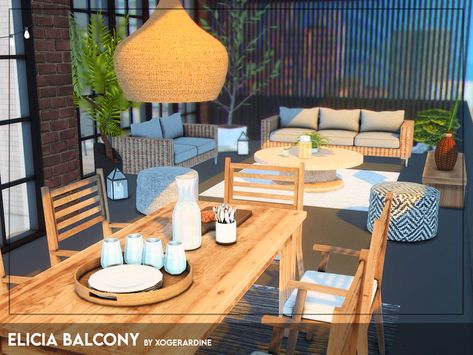 The Sims Resource - Elicia Balcony (TSR only CC) Sims 4 Balcony, Sims 4 Rooms, Bungalow Living Room, Sims 4 Tsr, Modern Balcony, Sims 4 House Plans, Cottage Style Homes, Balcony Furniture, Island Living