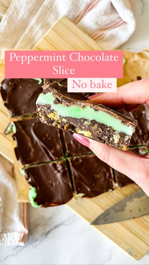 #baking #recipe #chocolate #peppermint #mint #slice #traybake #thins #thinmints # Mint Slice, Peppermint Chocolate, Chocolate Slice, Baking Recipe, Fudgy Brownies, Chocolate Peppermint, Easy Baking Recipes, Muffin Recipes, Easy Baking