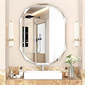 Beveled Mirror Bathroom, Frameless Beveled Mirror, Mirror Wall Bathroom, Beveled Mirror, Wall Mounted Mirror, Beveled Edge, Master Bath, Mirror Wall, Wall Mount