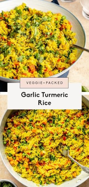 Garlic Turmeric Rice, Turmeric Rice, Colorful Veggies, Turmeric Recipes, Ambitious Kitchen, Fresh Turmeric, Frozen Veggies, Cooked Veggies, Herbs And Spices