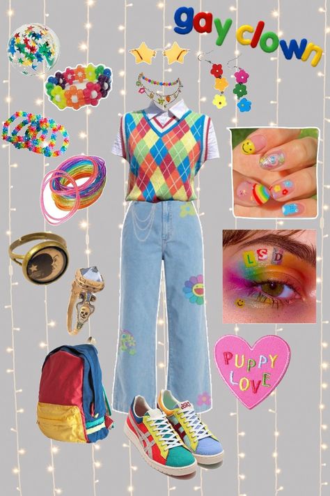 Core Aesthetic Outfits, Clowncore Kidcore, Clowncore Outfit, Outfits Colourful, Kid Core Outfits, Weirdcore Outfits, Kidcore Outfit, Clowncore Aesthetic, Kid Core Aesthetic