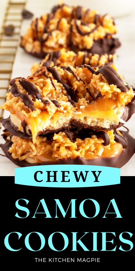 Samoa Cookies Homemade Samoa Cookies, Somoa Cookies Recipe, Samoas Cookies Recipe, Somoa Cookies, Samoas Bars, Samoa Bars, Samoa Cookies Recipe, Samoas Cookies, Homemade Samoas