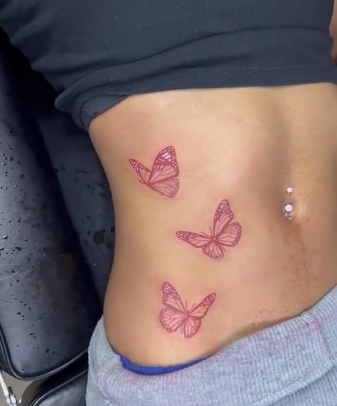 Small Butterfly Tattoo On Stomach, Butterfly Torso Tattoo, Butterfly Tattoo On Ribcage, Butterfly Tummy Tattoo, Butterfly Belly Tattoo, Butterfly On Stomach Tattoo, Tattoo Ideas Female Stomach, Lower Waist Tattoo, Butterfly Tattoo Stomach