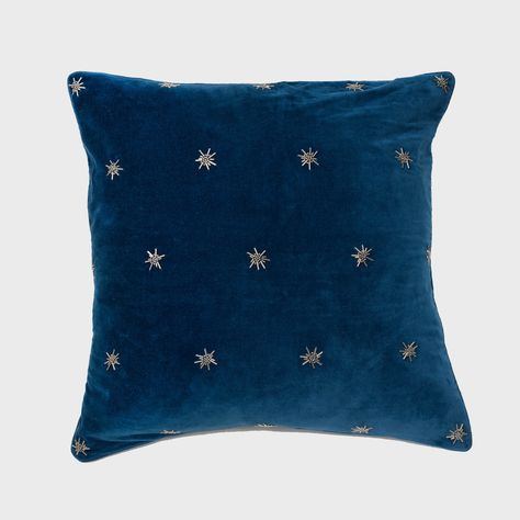 Decorative Pillow Embroidered With Stars [Navy} | Home Dècor – Joanna Buchanan Bead Stars, Joanna Buchanan, Star Pillow, Star Cushion, Star Pillows, Velvet Pillow, Blue Pillows, Velvet Pillows, Cotton Velvet