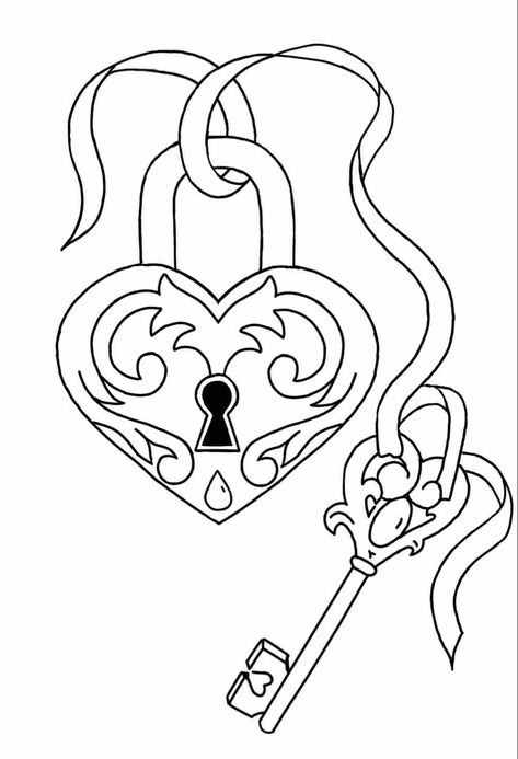 Lock And Key Tattoo Stencil, Key Tattoo Stencil, Padlock Drawing, Padlock Tattoo, Lock And Key Tattoo, Key Drawings, Key And Lock, Key Tattoo, Love Coloring Pages