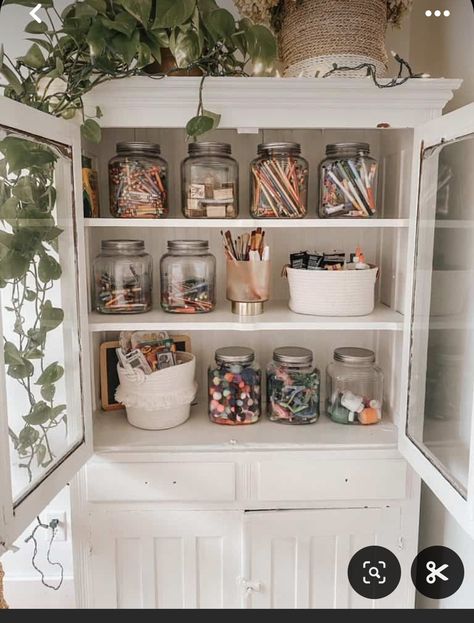 Craft Supply Organization, Art Cupboard, Homeschool Room Design, Lady Decluttered, Supply Organization, Craft Supply Storage, Art Cabinet, Arts And Crafts Storage, Homeschool Supplies