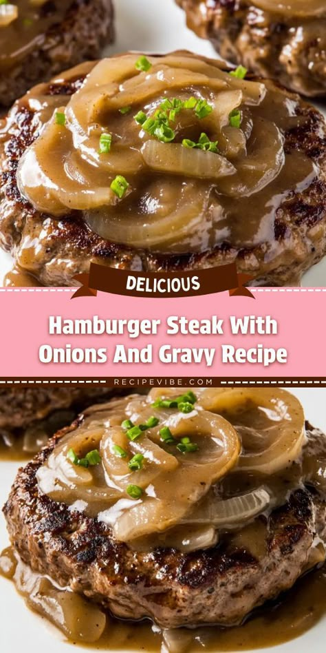 Hamburger Steak With Onions, Hamburger Gravy Recipe, Steak With Onions, Hamburger Steak Recipes, Hamburger Steak And Gravy, Hamburger Gravy, Juicy Hamburgers, Steak And Onions, Food Simple