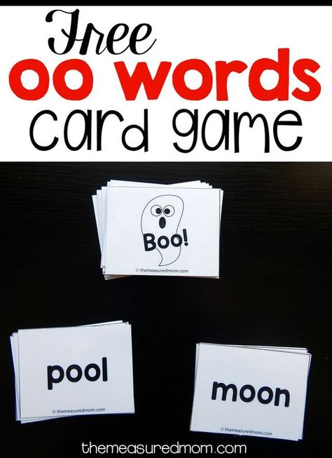 Here's a simple oo words card game for beginning readers. It's free to download! Oo Words, The Measured Mom, Measured Mom, First Grade Phonics, Phonics Rules, Beginning Readers, Sound Words, Jolly Phonics, Phonics Games