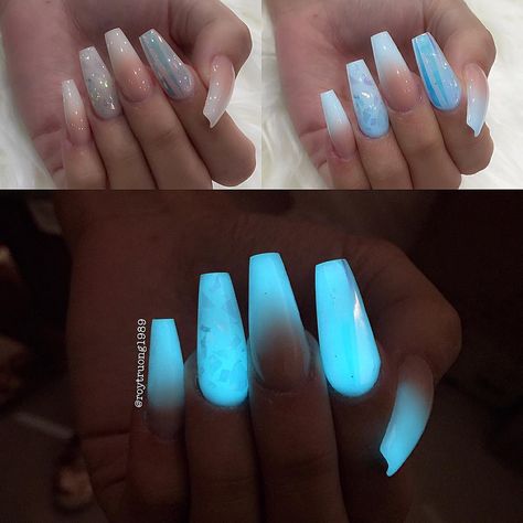 272 Likes, 24 Comments - Roy (@roytruong1989) on Instagram: “3 tones of glow in the dark ombre for @harriethearsch  glow from @jadedangbeauty…” Glow In The Dark Nails, Dark Nail Designs, Dark Ombre, Quince Ideas, Glow Nails, Nail Art Ombre, Super Nails, Dark Nails, Glass Film