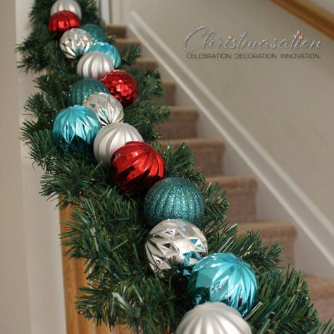 Christmas in July Sale! All items are now ON SALE like this Teal Silver Red Ornament Christmas Garland with Pre-Lit Option Dual Powered Lights. It's the perfect holiday or event decorating piece! https://etsy.me/3xTsy8n #christmasinjuly #christmasgarland #xmas #xmasdecor #sale Lights For Staircase, Staircase Window, Event Decorating, Red Christmas Decor, Ornament Garland, Small Business Gifts, Christmas In July Sale, Shatterproof Ornaments, Red Ornaments