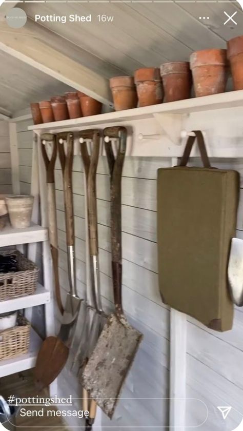 Took Shed Organization, Potting Shed Storage Ideas, Garden Shed Storage Ideas Organisation, She Shed Organization, Potting Shed Organization, Potting Shed Interior Ideas, Room Ideas Aesthetic Summer, Shed Organisation, Garden Shed Organization