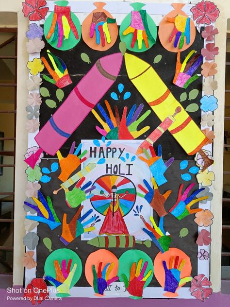 Holi Bulletin Board Decoration, Craft Portfolio, School Decoration, School Board Decoration, Holi Photo, Holi Festival, School Related, Board Decoration, 3d Drawings