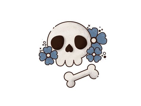 Skull and flowers by Kristina Gessen on Dribbble Bones And Flowers Drawing, Skull Drawing Cute, Skull Butterfly Drawing, Witchcraft Doodles, Cute Skull Drawing, Halloween Things To Draw, Simple Skull Drawing, Tiny Skull Tattoos, Skull Doodle