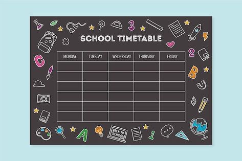 Timetable Design, Papan Tulis Kapur, Class Timetable, Timetable Template, Table Template, School Tables, School Timetable, Creative School Project Ideas, Classroom Wall Decor