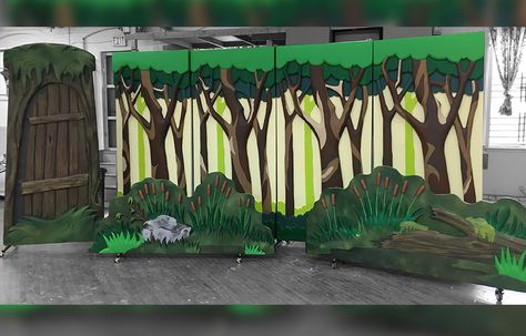 Shrek Jr. Set: Swamp Jungle Props Set Design, Shrek Backdrop, Shrek Musical Set, Shrek Jr, Shrek Jr Set Design, Shrek Swamp, Shrek Costume, Lion King Jr, Theatre Props