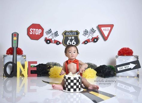 Half Birthday Cakes, Boy Photoshoot, Cars Birthday Party Decorations, Lighting Mcqueen, Birthday Tomorrow, Car Themed Parties, Race Car Birthday Party, Smash Cake Boy, Ready Set Go