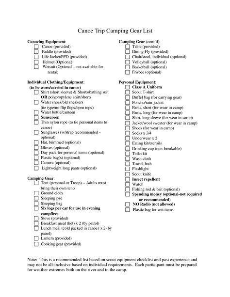 Canoe Camping  Checklist Canoe Trip Packing List, Camping Supply List Packing Checklist, River Camping Checklist, Camping Totes Checklist, Camping Trip List, Indian Canoe, Camping Gear List, Canoe Camping, Camping Kit