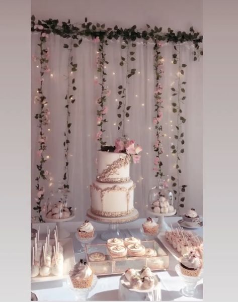 Yea Party Backdrop, Coquette Birthday Backdrop, Coquette Themed Birthday Party, Coquette Backdrop, Tea Party Backdrop Ideas, Bridal Table Backdrop, 21st Birthday Backdrop, Cake Table Backdrop, 18th Birthday Party Themes