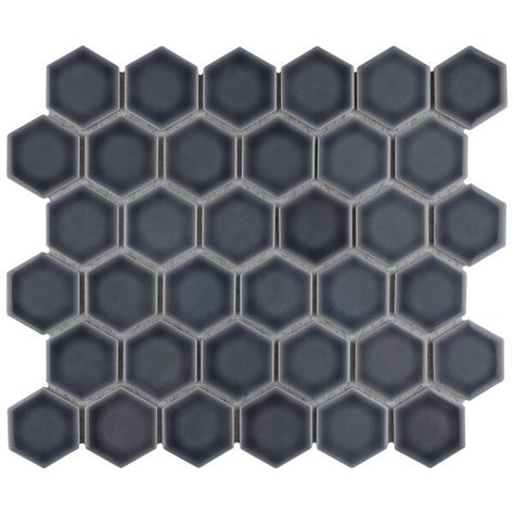 dark Affinity Tile, Shower Mosaic, Mosaic Floor, Bath Tiles, Storm Grey, Merola Tile, Porcelain Mosaic Tile, Hexagonal Mosaic, Tile Projects