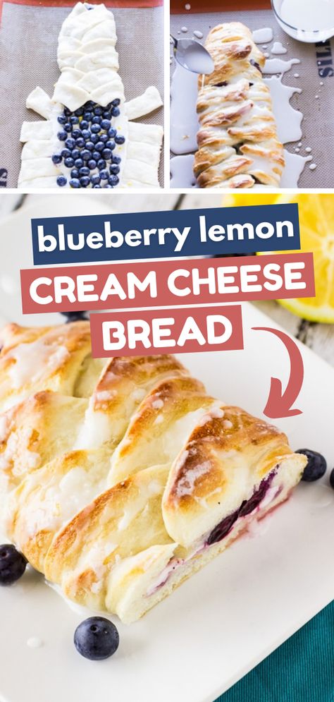 Blueberry Lemon Cream Cheese Bread Blueberry Lemon Cream Cheese, Quick Bread Recipes Easy, Cream Cheese Bread, Lemon Cream Cheese, Brunch Bread, Lemon Bread, Braided Bread, Summer Breakfast, Blueberry Bread