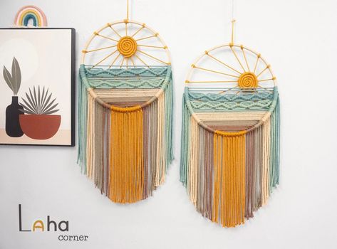 Sun Beach Wall Hanging Woven Wall Art Macrame Dreamcatcher - Etsy Sunrise Macrame, Dreamcatcher Ideas, Wall Art Macrame, Dreamcatcher Baby, Beach Wall Hanging, Macrame Dreamcatcher, Boho Kids Room, Sun Wall Decor, Macrame Headboard