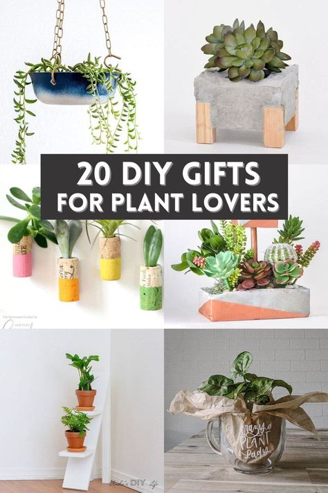 20 DIY Gifts for Plant Lovers - Anika's DIY Life Plant Accessories Diy, Plant Gift Ideas Diy, Gifts For Plant Lovers, Garden Tool Organization, Diy Concrete Planters, Simple Macrame, Wooden Sculptures, Diy Plant Stand, Handmade Plant