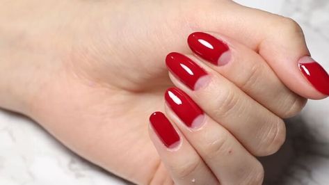 This is a guide to Dita von Teese nails. Learn how to do a glamorous and sexy half0moon manicure with red polish using this simple step-by-step nail tutorial. Red Hollywood Nails, Dita Von Teese Nails, Dita Von Teese Nails Half Moons, Dita Von Teese Hair Tutorial, Dita Von Teese Straight Hair, Dita Von Teese Boyfriend, Dita Von Teese Gloves, Half Moon Manicure, Hollywood Nails