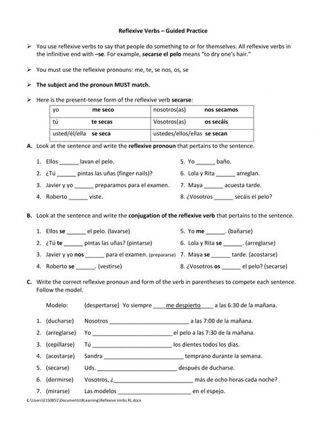 Spanish Reflexive Verbs, Reflexive Pronouns, Reflexive Verbs, 2nd Grade Spelling, Geometry Worksheets, Spanish Worksheets, Spanish Lesson Plans, Spanish Teaching Resources, Grade Spelling