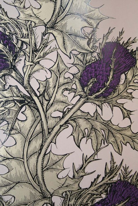 grand thistle hand print Thistle Wallpaper, Thistle Tattoo, Thistles Art, Hand Printed Wallpaper, Thistle Pattern, Timorous Beasties, With Wallpaper, Scottish Thistle, Celtic Art