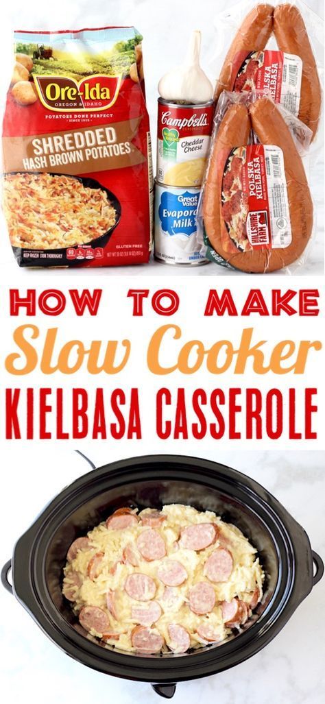 Kielbasa Recipes! This Easy Crockpot Kielbasa and Potatoes Casserole is the perfect easy weeknight dinner or weekend brunch dish! Go grab the recipe and give it a try this week for a cheesy new family favorite! Kielbasa And Potatoes Casserole, Crockpot Kielbasa, Crockpot Sausage And Potatoes, Crockpot Sausage, Kielbasa And Potatoes, Slow Cooker Kielbasa, Potatoes Casserole, Slow Cooker Casserole, Kielbasa Recipes