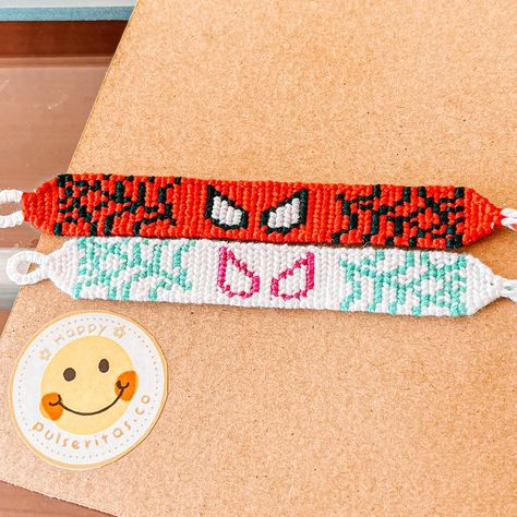 Spider Man Bracelet Diy, Miles Morales Bracelet Pattern, Spider Man Friendship Bracelet Patterns, Matching Spiderman Bracelets, Spider Man Alpha Pattern, Spiderman Friendship Bracelet Pattern, Spiderman Alpha Pattern, Spider Man Friendship Bracelet, Marvel Friendship Bracelets