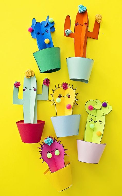 DIY Happy Cactus Plant Craft with Free Printable Templates. Cute summer craft for kids! Cactus Activities, Happy Cactus, Paper Cactus, Cactus Craft, Planting For Kids, Plant Crafts, Cactus Diy, Summer Craft, Paper Plants