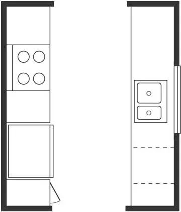 Small Kitchen Ideas Layout, Kitchen Galley, Galley Kitchen Layout, Vintage Kitchen Remodel, Small Galley Kitchen, Kitchen Floor Plan, Galley Kitchen Design, Small Kitchen Cabinets, Galley Kitchen Remodel