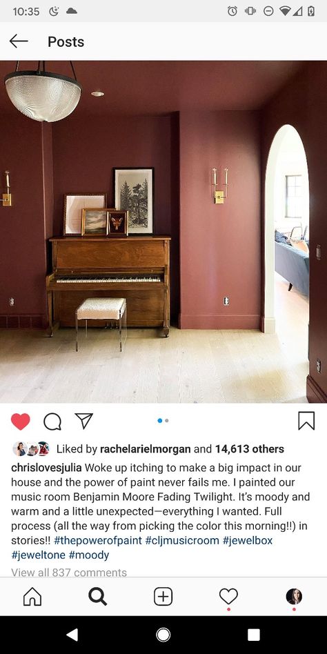 Mauve Bedroom, Maroon Walls, Craftsman Dining Room, Mauve Walls, Burgundy Paint, Pink Paint Colors, Moody Decor, Pink Living Room, Bedroom Wall Colors