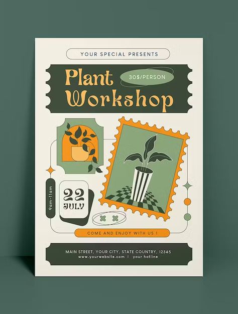 Gardening Flyer Design, Plant Flyer Design, Workshop Template Design, Plants Poster Design, Workshop Poster Design Layout, Workshop Graphic Design, Event Flyer Design Inspiration, Flyer Design Product, Graphic Design Plants