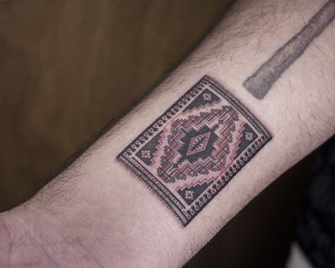 Persian Carpet Tattoo, Afghanistan Tattoo, Russian Style Tattoo, Bedouin Tattoo, Tattoo Iranian, Persia Tattoo, Iran Tattoo Ideas, Iranian Tattoo Ideas, Persian Tattoo Ideas