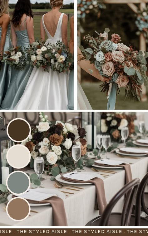 On the hunt for the prettiest fall wedding color schemes for 2025? These *literally gorgeous* palettes for fall wedding colors are a MUST-SEE if you're trying to pick a wedding color palette - and tbh even *we* were surprised at some of these wedding color combos - but they're all SUPER gorgeous! SAVE to your fall wedding ideas board to come back to! Rustic Fall Wedding Colors Colour Palettes, Wedding Color Schemes For September, Navy And Sage Wedding Color Schemes, Shades Of Blue Fall Wedding, 2025 Wedding Color Palette, Wedding Color Schemes November, September Wedding Colors Schemes 2025, Boho Wedding Colors Palette, Wedding Schemes Colour Palettes