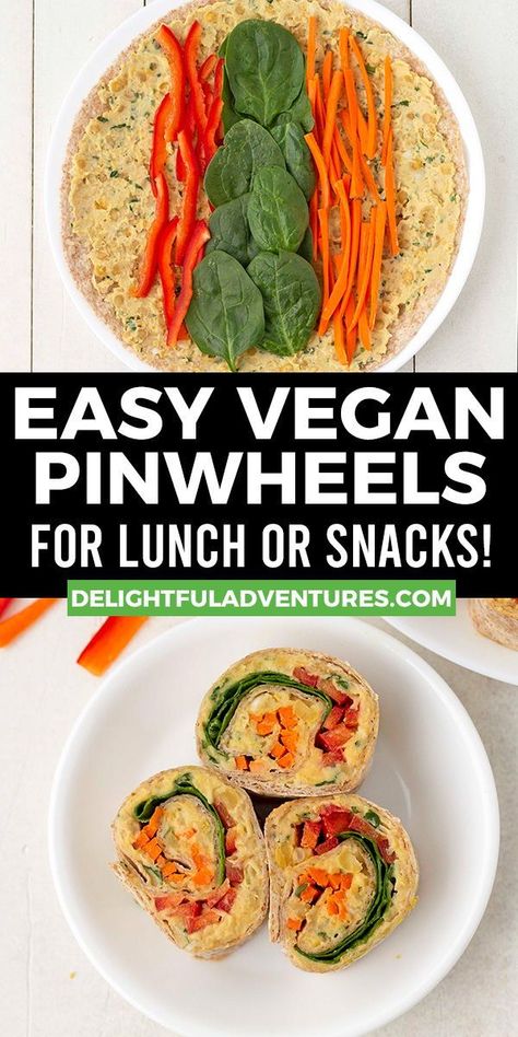 Easy Snack Night Ideas, Vegan Pinwheel Recipes, Vegan Easy Appetizers, Vegan Pinwheel Sandwiches, Easy Vegan Party Snacks, Vegan Luncheon Ideas, Veggie Wraps Easy, Easy Veggie Lunch Ideas, Vegan Pinwheels Appetizers