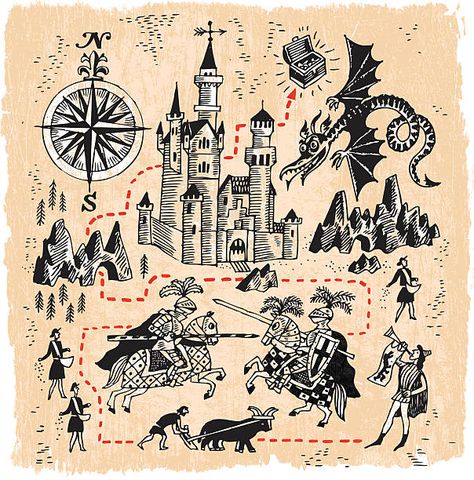 Medieval Kingdom, Medieval Pattern, Castle Illustration, Medieval Dragon, Medieval Market, Illustrated Map, Medieval Art, Free Vector Graphics, Free Illustrations