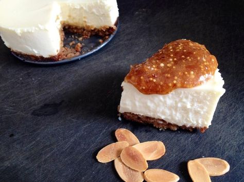 Goat Cheese Cheesecake with Fig Jam. (Might need to double this recipe, as it only fits a 6" springform pan.) Goat Cheese Cheesecake, Fig Jam Recipe, Fig Jam, Jam Recipe, Serious Eats, Jam Recipes, Goat Cheese, On The Side, The Table