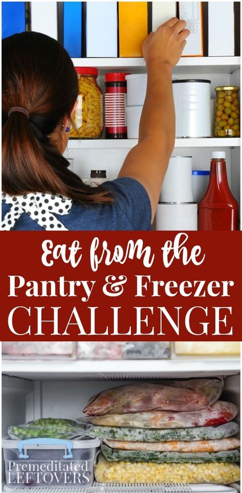 Use these tips to participate in an Eat from the Freezer and Pantry Challenge. This will help you save money on your grocery budget, prevent food waste, and clean out your pantry and freezer. Cheap Meal Plans, Pantry Challenge, Prevent Food Waste, Grocery Budget, Money Saving Meals, Healthy Groceries, Homemade Cleaning Products, Grocery Budgeting, Freezer Cooking