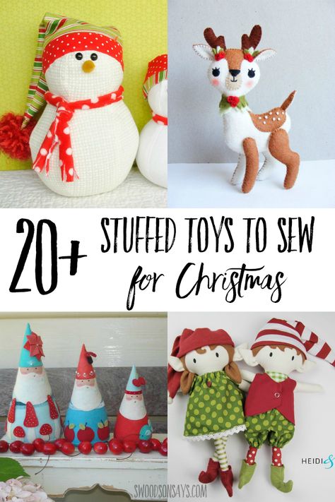 20+ Christmas stuffed animal sewing patterns to make and gift this year! Fun Christmas themed toys to sew as decor and toys, including some free stuffed animal sewing patterns. Christmas Sewing Projects For Kids, Toys To Sew, Stuffed Animal Sewing Patterns, Stuffed Animal Sewing, Christmas Sewing Patterns, Diy Plush Toys, Homemade Items, Xmas Toys, Kids Dolls