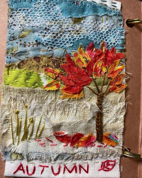 Fall Slow Stitching, Autumn Slow Stitching, Seasonal Sewing Projects, Autumn Textiles, Cathe Holden, Embroidery Square, Boro Stitching, Textile Art Embroidery, Fiber Art Quilts