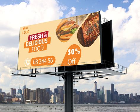 Food Billboard, Bistro Interior, Latest Graphic Design Trends, Michael Bierut, Hoarding Design, Restaurant Advertising, Billboard Mockup, Billboard Advertising, Billboard Design