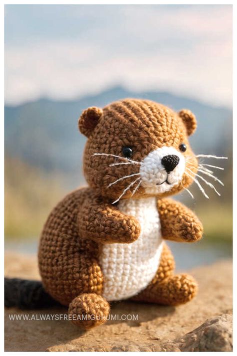 Crochet Beaver Amigurumi Free Pattern - Always Free Amigurumi Brown Crochet Amigurumi, Beaver Crochet Pattern, Beaver Crochet Free Pattern, Crochet Beaver Pattern Free, Beaver Amigurumi, Beaver Crochet, Birthday Crochet, Wood Badge, Turtle Plush