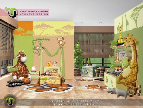 NynaeveDesign's Aura Toddlers Room 3 Kids Bedroom, Kids Jungle Room, Farm Room, Toddlers Room, Aura Nails, Teen Furniture, Corner Decor, Sims 4 Toddler, Sims 4 Cc Furniture