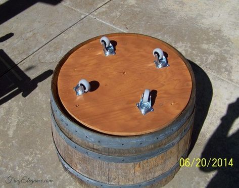 DIY - Half Wine Barrel Beverage Tub, adding wheels - FrugElegance Half Wine Barrel Ideas, Diy Whiskey Barrel, Wine Barrel Lighting, Diy Whiskey, Whiskey Barrel Planter, Whiskey Barrel Table, Wine Barrel Crafts, Barrels Diy, Wine Barrel Planter