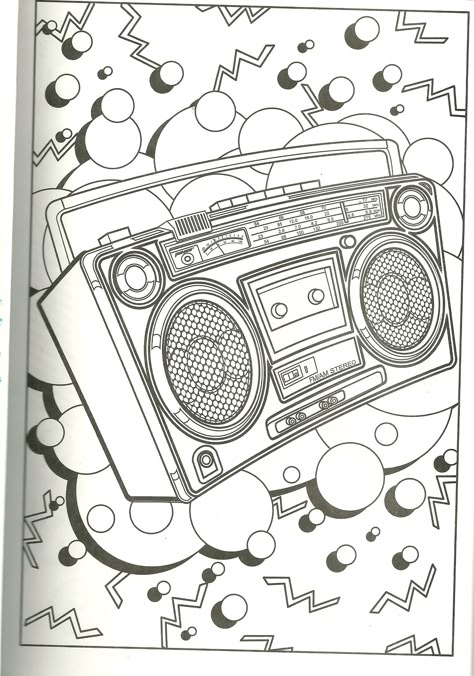 boom Box Coloring page like the Boom Box Kevin Lugs around on Ed Edd 'N Eddy Street Art Coloring Pages, Boom Box Art, Hip Hop Coloring Pages, Boom Box Drawing, 80s Coloring Pages, Boom Box, 90s Coloring Pages, Boombox Drawing, 80s Coloring